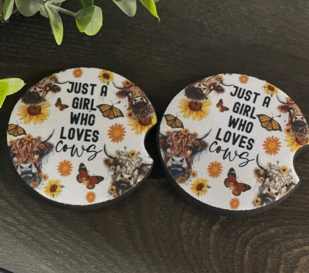 Just a girl that loves cows Car coaster set