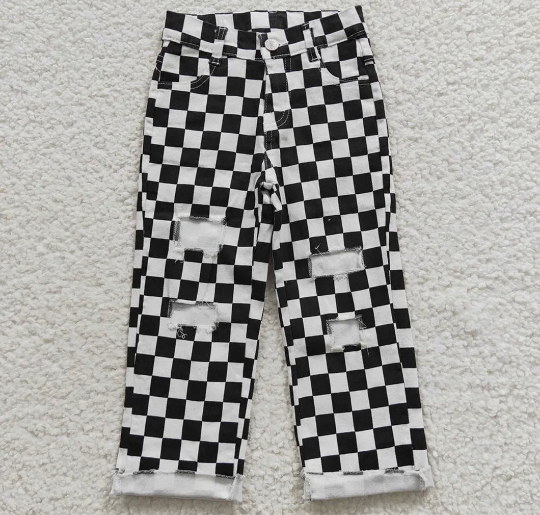 Kids Checkered Denim Jeans